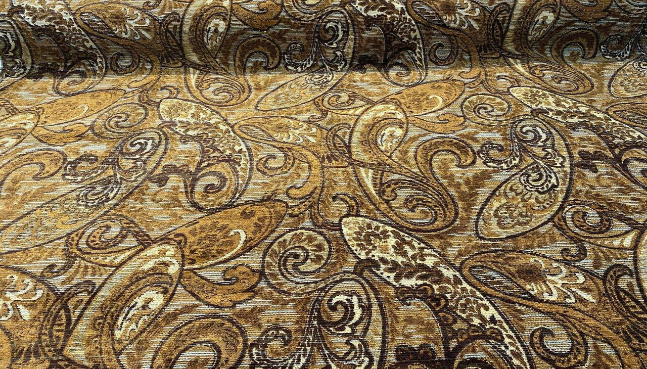 1 Yard Chocolate Teal Paisley Chenille Upholstery Fabric 90% Poly Chenille 10% Rayon 57 Inch Width